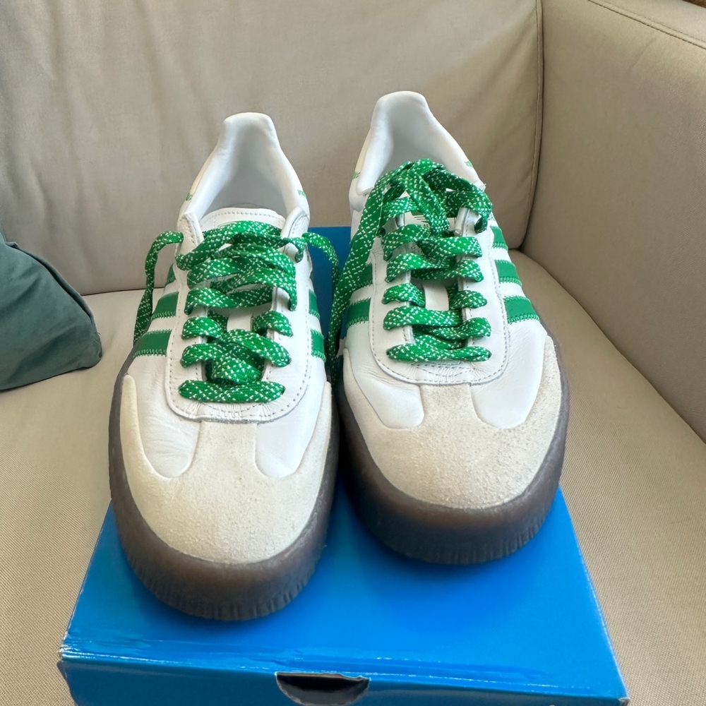 Adidas Sambae White and Green Sneakers